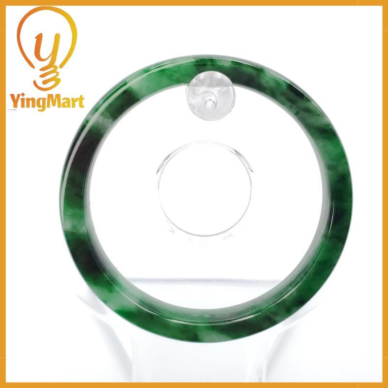 YingCollection 53mm PNJ258403 Certified Natural Color Green White To Dark Green, Grey White Jadeite Jade Bangle Bracelet, Real Gemstone