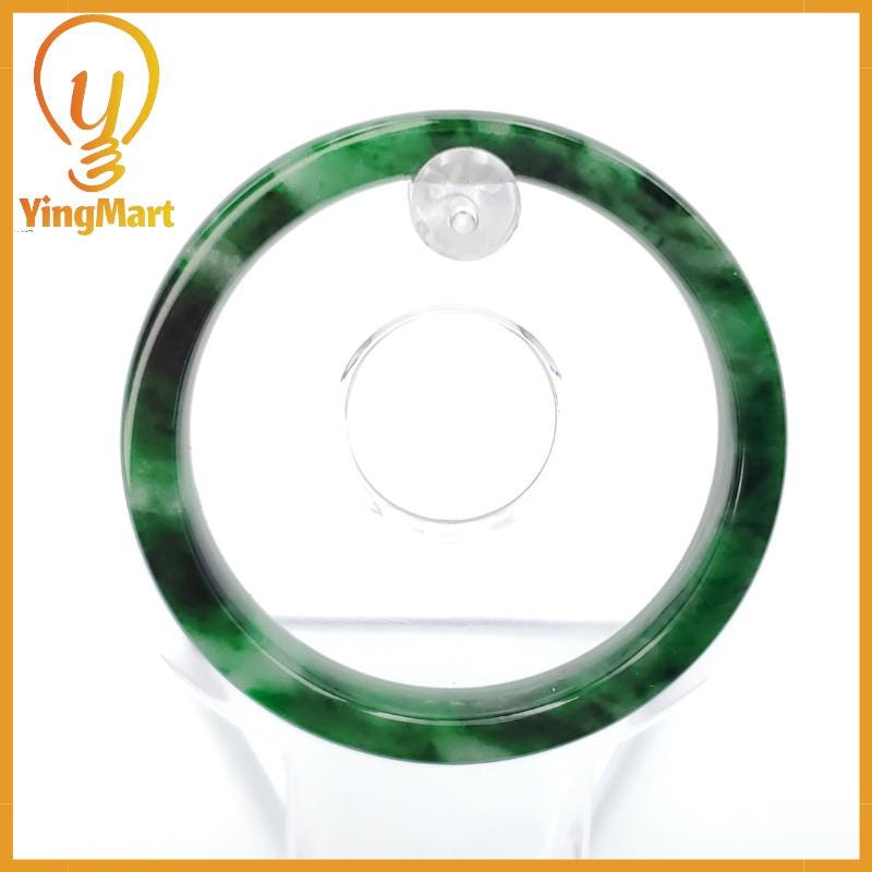 YingCollection 53mm PNJ258403 Certified Natural Color Green White To Dark Green, Grey White Jadeite Jade Bangle Bracelet, Real Gemstone