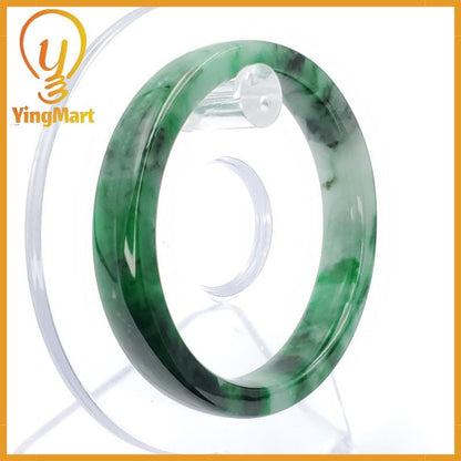 YingCollection 52mm PNJ258405 Certified Natural Color Green White To Dark Green, Grey White Jadeite Jade Bangle Bracelet, Real Gemstone