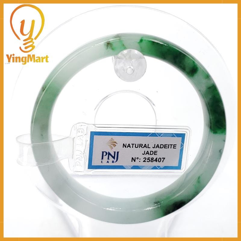 YingCollection 52mm PNJ258407 Certified Natural Color Green White To Dark Green, Grey White Jadeite Jade Bangle Bracelet, Real Gemstone