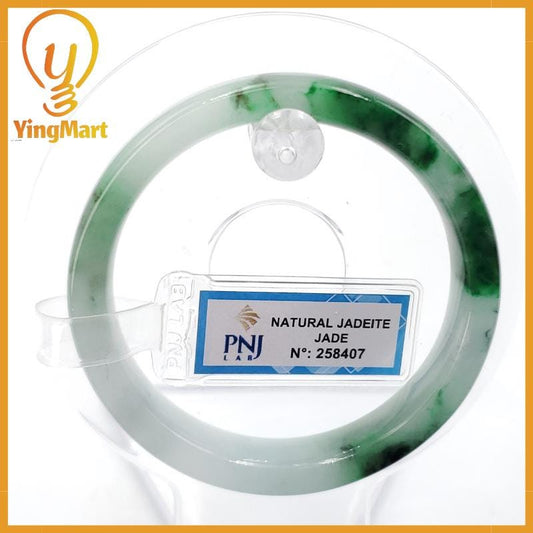 YingCollection 52mm PNJ258407 Certified Natural Color Green White To Dark Green, Grey White Jadeite Jade Bangle Bracelet, Real Gemstone