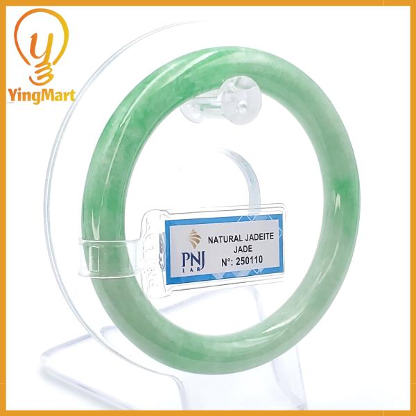 Jade Bangle 55mm PNJ250110 Certified | Yingmart Natural Color Green White to Green, Grey White Jadeite Bangle for Men, Women, Grandma,Sister
