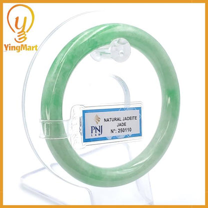 Jade Bangle 55mm PNJ250110 Certified | Yingmart Natural Color Green White to Green, Grey White Jadeite Bangle for Men, Women, Grandma,Sister
