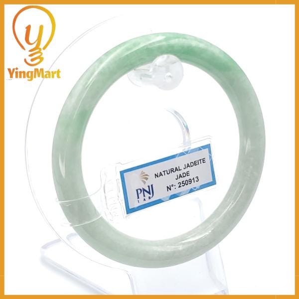 Jade Bangle 55mm PNJ250913 Certified | Yingmart Natural Color Green White to Green, Grey White Jadeite Bracelet for Men,Women,Grandma,Sister
