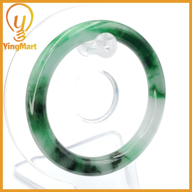 YingCollection 53mm PNJ258381 Certified Natural Color Green White To Dark Green, Grey White Jadeite Jade Bangle Bracelet, Real Gemstone