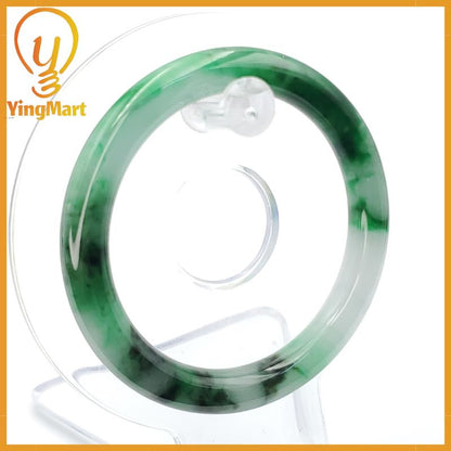 YingCollection 53mm PNJ258381 Certified Natural Color Green White To Dark Green, Grey White Jadeite Jade Bangle Bracelet, Real Gemstone