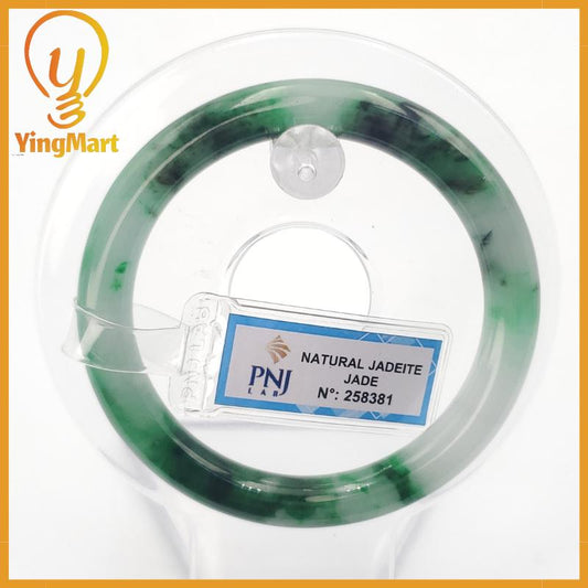 YingCollection 53mm PNJ258381 Certified Natural Color Green White To Dark Green, Grey White Jadeite Jade Bangle Bracelet, Real Gemstone