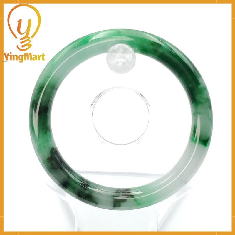YingCollection 53mm PNJ258381 Certified Natural Color Green White To Dark Green, Grey White Jadeite Jade Bangle Bracelet, Real Gemstone
