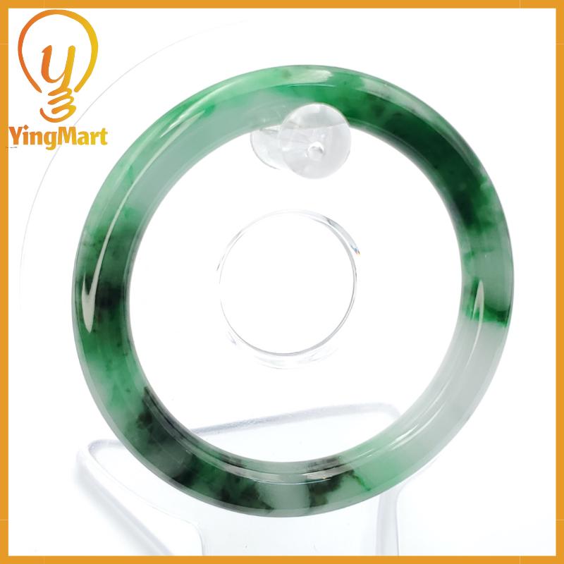 YingCollection 53mm PNJ258381 Certified Natural Color Green White To Dark Green, Grey White Jadeite Jade Bangle Bracelet, Real Gemstone
