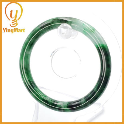 YingCollection 53mm PNJ258382 Certified Natural Color Green White To Dark Green, Grey White Jadeite Jade Bangle Bracelet, Real Gemstone