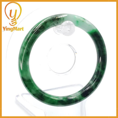 YingCollection 53mm PNJ258382 Certified Natural Color Green White To Dark Green, Grey White Jadeite Jade Bangle Bracelet, Real Gemstone