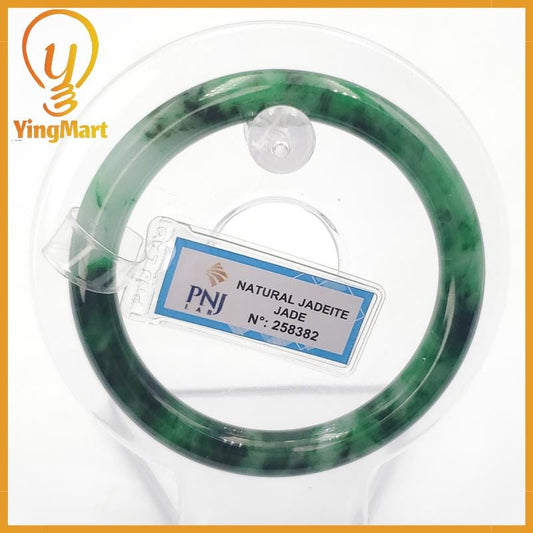 YingCollection 53mm PNJ258382 Certified Natural Color Green White To Dark Green, Grey White Jadeite Jade Bangle Bracelet, Real Gemstone