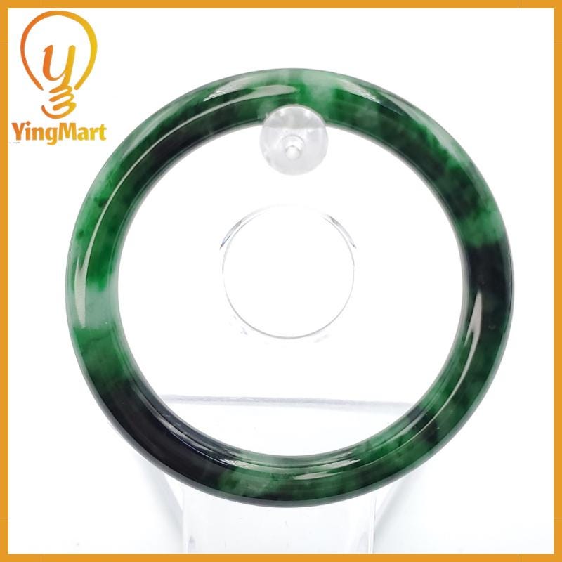 YingCollection 56mm PNJ258386 Certified Natural Color Green White To Dark Green, Grey White Jadeite Jade Bangle Bracelet, Real Gemstone