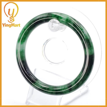 YingCollection 56mm PNJ258386 Certified Natural Color Green White To Dark Green, Grey White Jadeite Jade Bangle Bracelet, Real Gemstone