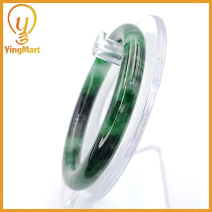 YingCollection 56mm PNJ258386 Certified Natural Color Green White To Dark Green, Grey White Jadeite Jade Bangle Bracelet, Real Gemstone