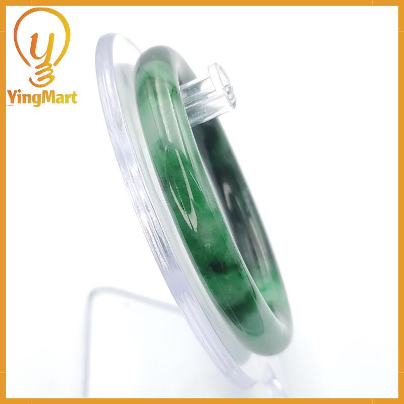 YingCollection 55mm PNJ258387 Certified Natural Color Green White To Dark Green, Grey White Jadeite Jade Bangle Bracelet, Real Gemstone