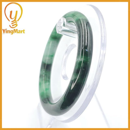 YingCollection 55mm PNJ258387 Certified Natural Color Green White To Dark Green, Grey White Jadeite Jade Bangle Bracelet, Real Gemstone