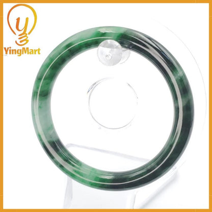 YingCollection 55mm PNJ258387 Certified Natural Color Green White To Dark Green, Grey White Jadeite Jade Bangle Bracelet, Real Gemstone