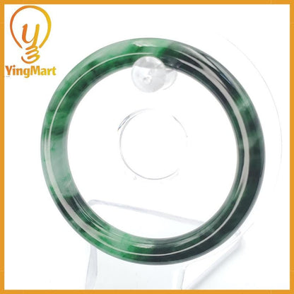 YingCollection 55mm PNJ258387 Certified Natural Color Green White To Dark Green, Grey White Jadeite Jade Bangle Bracelet, Real Gemstone