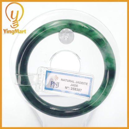 YingCollection 55mm PNJ258387 Certified Natural Color Green White To Dark Green, Grey White Jadeite Jade Bangle Bracelet, Real Gemstone