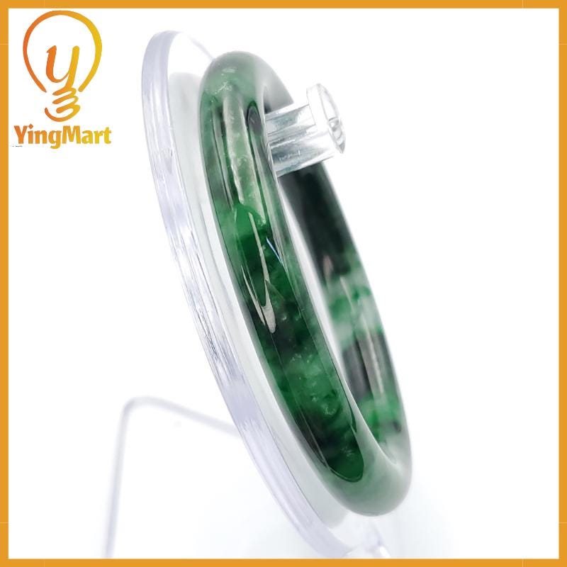 YingCollection 55mm PNJ258388 Certified Natural Color Green White To Dark Green, Grey White Jadeite Jade Bangle Bracelet, Real Gemstone