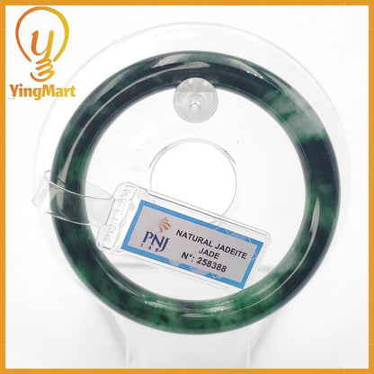 YingCollection 55mm PNJ258388 Certified Natural Color Green White To Dark Green, Grey White Jadeite Jade Bangle Bracelet, Real Gemstone
