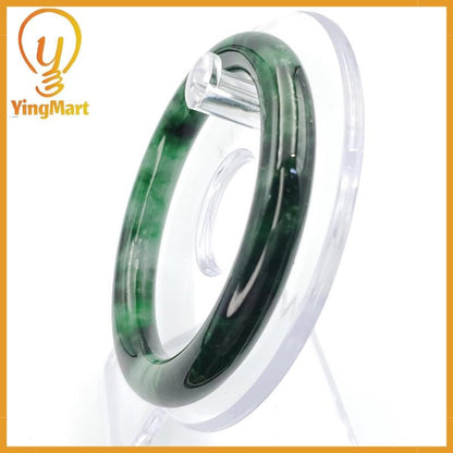 YingCollection 55mm PNJ258388 Certified Natural Color Green White To Dark Green, Grey White Jadeite Jade Bangle Bracelet, Real Gemstone