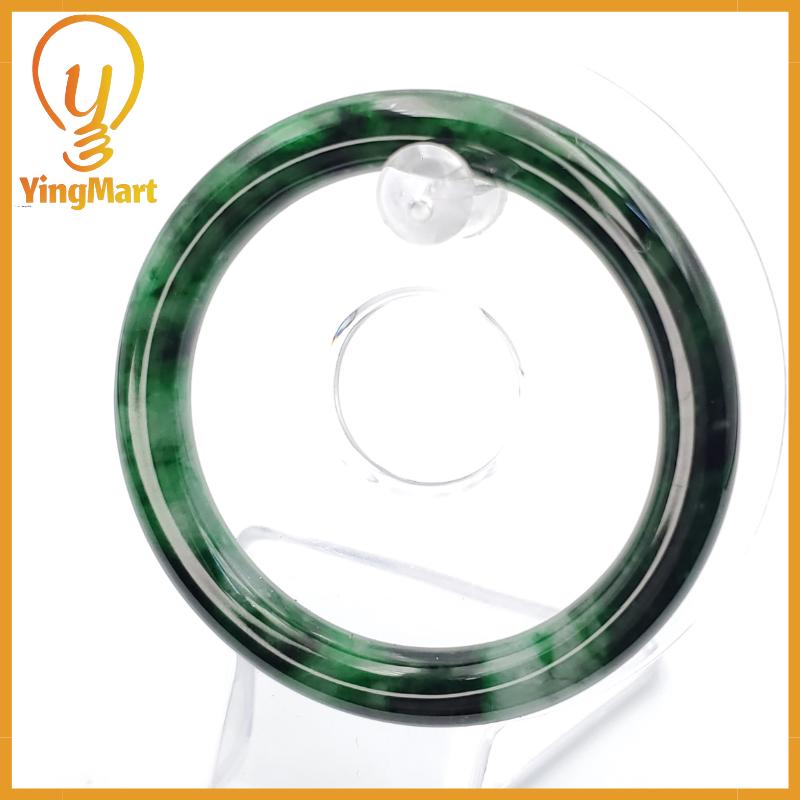 YingCollection 55mm PNJ258388 Certified Natural Color Green White To Dark Green, Grey White Jadeite Jade Bangle Bracelet, Real Gemstone