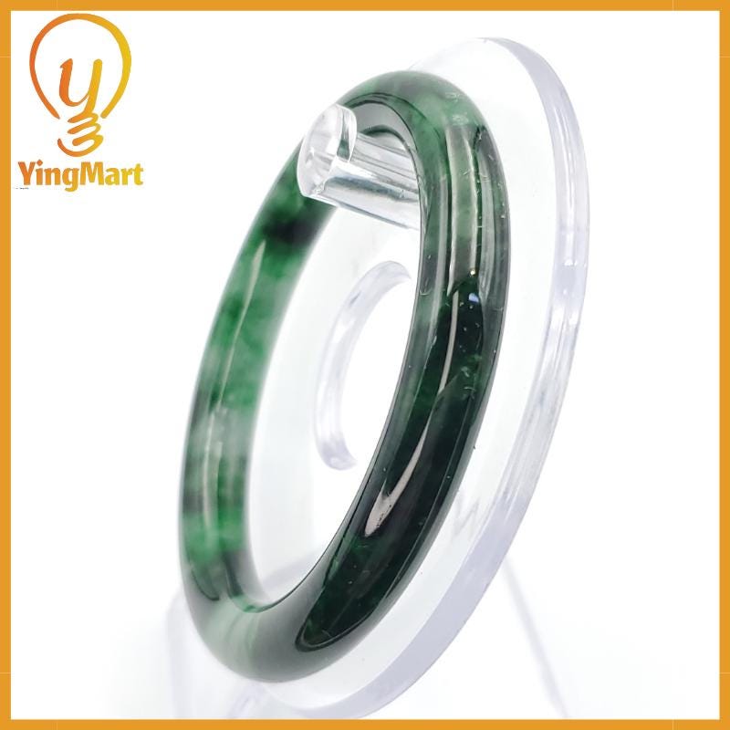 YingCollection 55mm PNJ258388 Certified Natural Color Green White To Dark Green, Grey White Jadeite Jade Bangle Bracelet, Real Gemstone