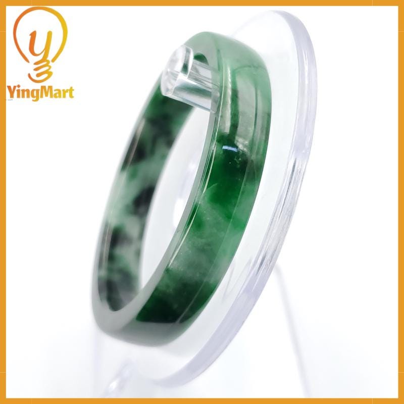 YingCollection 54mm PNJ258396 Certified Natural Color Green White To Dark Green, Grey White Jadeite Jade Bangle Bracelet, Real Gemstone
