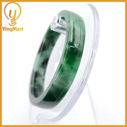 YingCollection 54mm PNJ258396 Certified Natural Color Green White To Dark Green, Grey White Jadeite Jade Bangle Bracelet, Real Gemstone