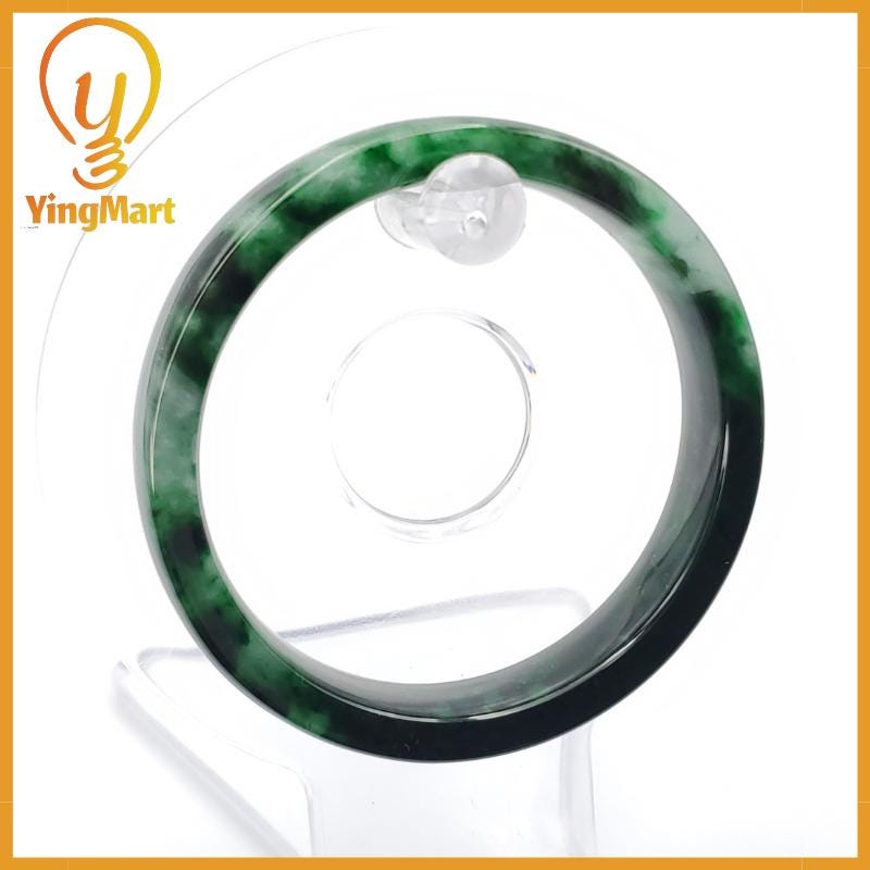 YingCollection 54mm PNJ258400 Certified Natural Color Green White To Dark Green, Grey White Jadeite Jade Bangle Bracelet, Real Gemstone
