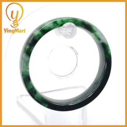 YingCollection 54mm PNJ258400 Certified Natural Color Green White To Dark Green, Grey White Jadeite Jade Bangle Bracelet, Real Gemstone