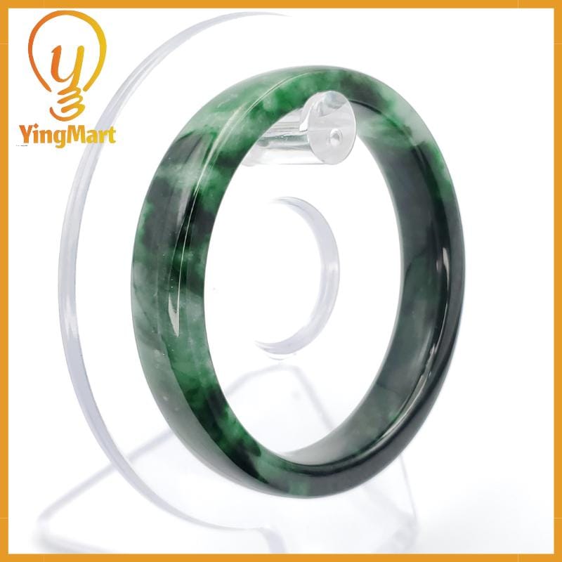 YingCollection 54mm PNJ258400 Certified Natural Color Green White To Dark Green, Grey White Jadeite Jade Bangle Bracelet, Real Gemstone