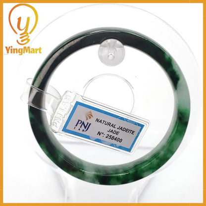 YingCollection 54mm PNJ258400 Certified Natural Color Green White To Dark Green, Grey White Jadeite Jade Bangle Bracelet, Real Gemstone