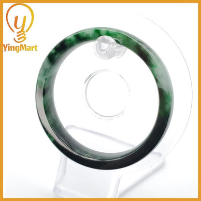 YingCollection 54mm PNJ258400 Certified Natural Color Green White To Dark Green, Grey White Jadeite Jade Bangle Bracelet, Real Gemstone