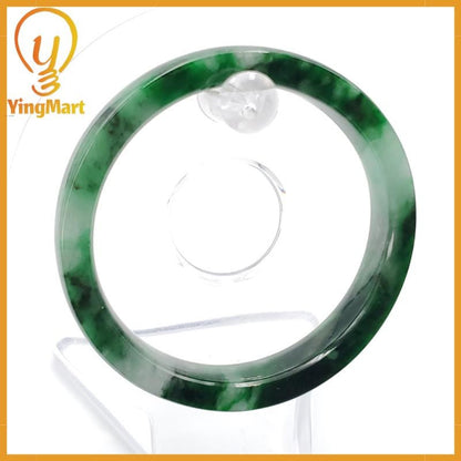 YingCollection 54mm PNJ258404 Certified Natural Color Green White To Dark Green, Grey White Jadeite Jade Bangle Bracelet, Real Gemstone