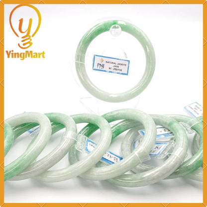 YingCollection 55-56mm PNJ Certified Natural Color Green White To Green, Grey White Jadeite Jade Bangle Bracelet, Real Gemstone