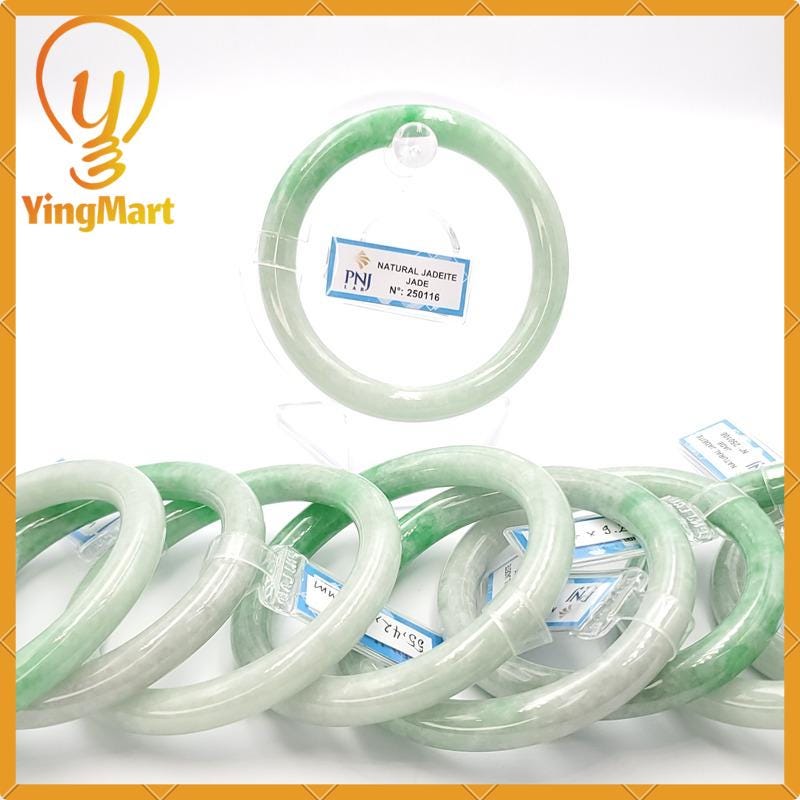 YingCollection 55-56mm PNJ Certified Natural Color Green White To Green, Grey White Jadeite Jade Bangle Bracelet, Real Gemstone