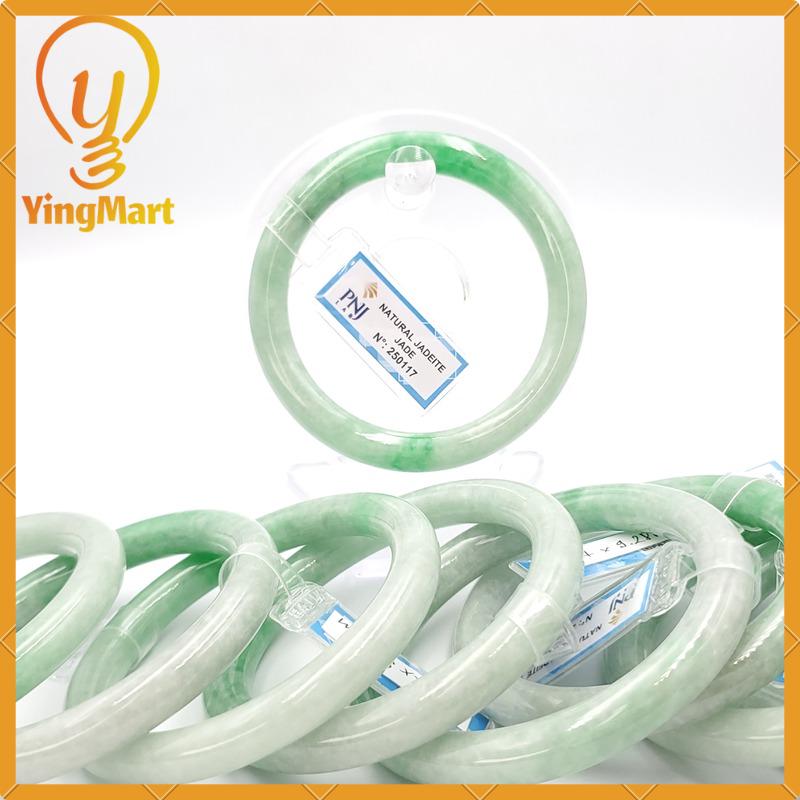 YingCollection 55-56mm PNJ Certified Natural Color Green White To Green, Grey White Jadeite Jade Bangle Bracelet, Real Gemstone