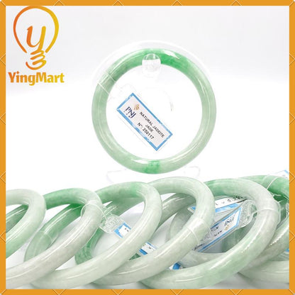 YingCollection 55-56mm PNJ Certified Natural Color Green White To Green, Grey White Jadeite Jade Bangle Bracelet, Real Gemstone