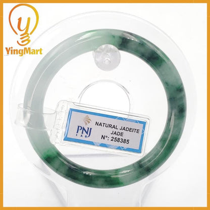 YingCollection 52mm PNJ258385 Certified Natural Color Green White To Green, White, Brown, Black Jadeite Jade Bangle Bracelet, Real Gemstone