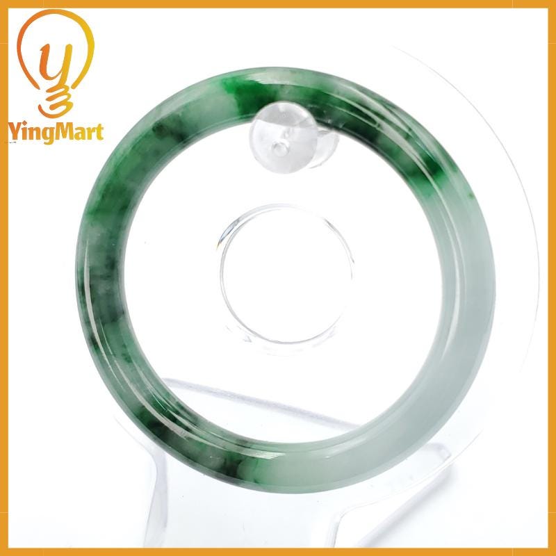 YingCollection 52mm PNJ258385 Certified Natural Color Green White To Green, White, Brown, Black Jadeite Jade Bangle Bracelet, Real Gemstone