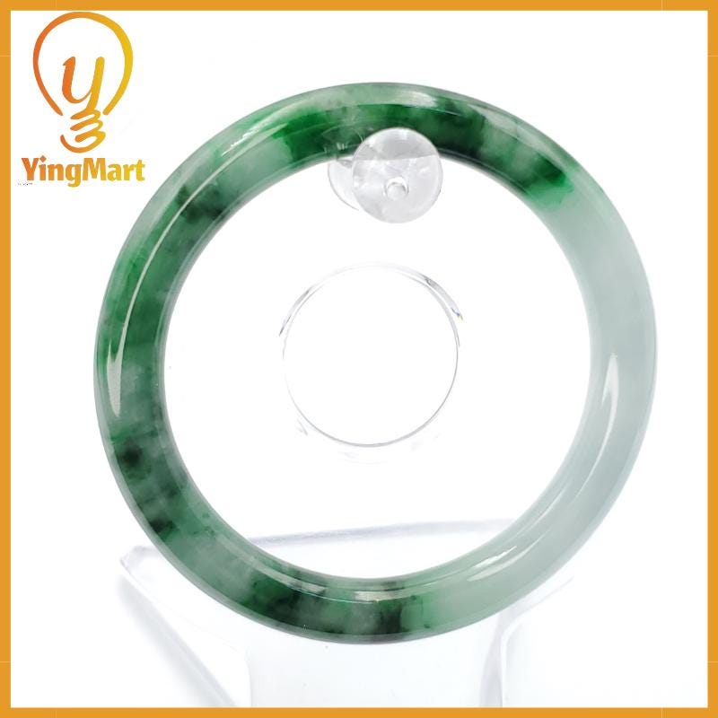 YingCollection 52mm PNJ258385 Certified Natural Color Green White To Green, White, Brown, Black Jadeite Jade Bangle Bracelet, Real Gemstone