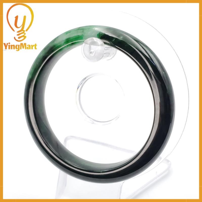 YingCollection 56mm PNJ258390 Certified Natural Color Green White To Dark Green, Grey White Jadeite Jade Bangle Bracelet, Real Gemstone