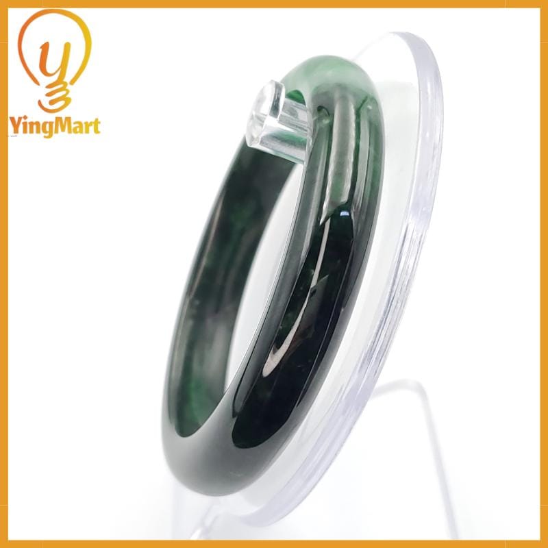 YingCollection 56mm PNJ258390 Certified Natural Color Green White To Dark Green, Grey White Jadeite Jade Bangle Bracelet, Real Gemstone