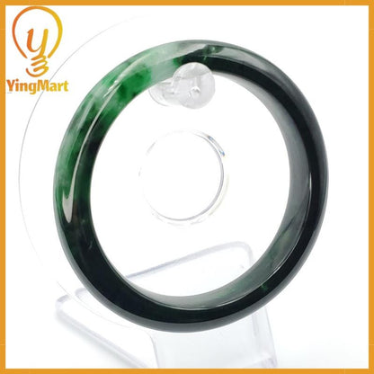 YingCollection 56mm PNJ258390 Certified Natural Color Green White To Dark Green, Grey White Jadeite Jade Bangle Bracelet, Real Gemstone