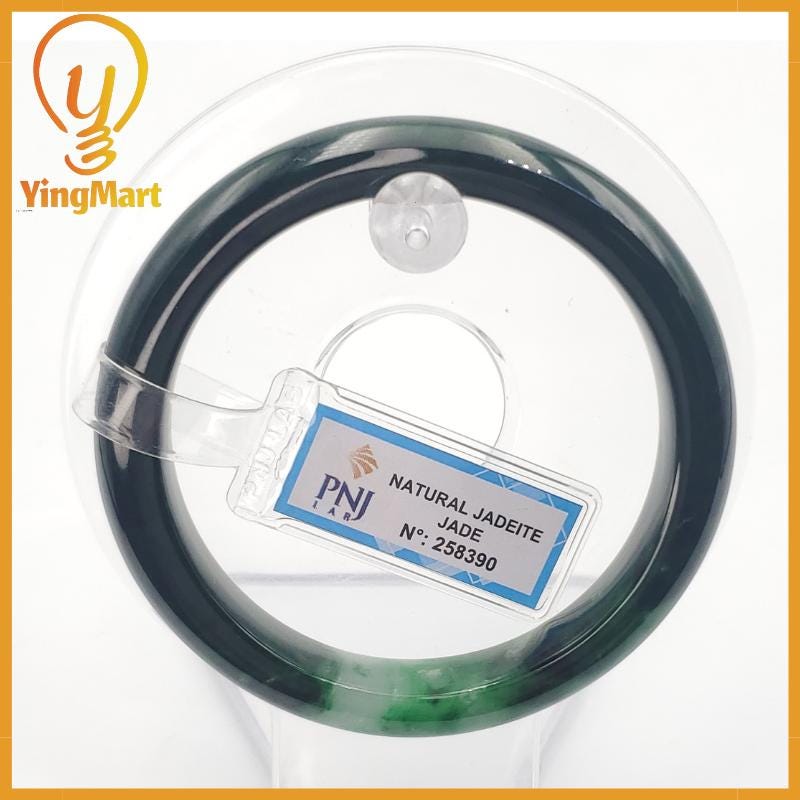 YingCollection 56mm PNJ258390 Certified Natural Color Green White To Dark Green, Grey White Jadeite Jade Bangle Bracelet, Real Gemstone