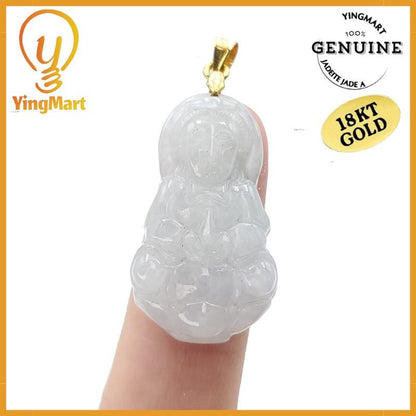 Guan Yin With Flower Jade Pendant 100% Genuine Jadeite Real Jade Type A Grade A Hand Carved,  Lucky Pendant, Jade Necklace Pendant