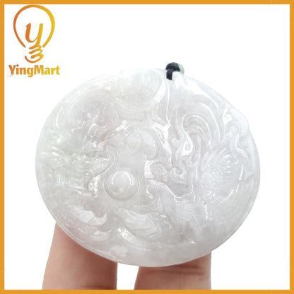 Translucent Dragon, Phoenix and Fish Jade Pendant  Genuine Jadeite Real Jade Type A Hand Carved,  Lucky Pendant, Jade Necklace Pendant